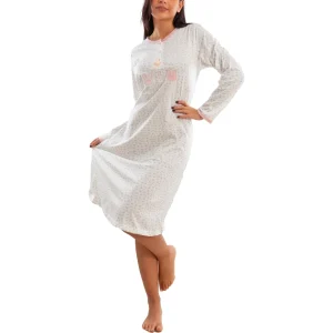 Camicia da Notte Donna Manica Lunga Fantasia Fiori Homewear 2089
